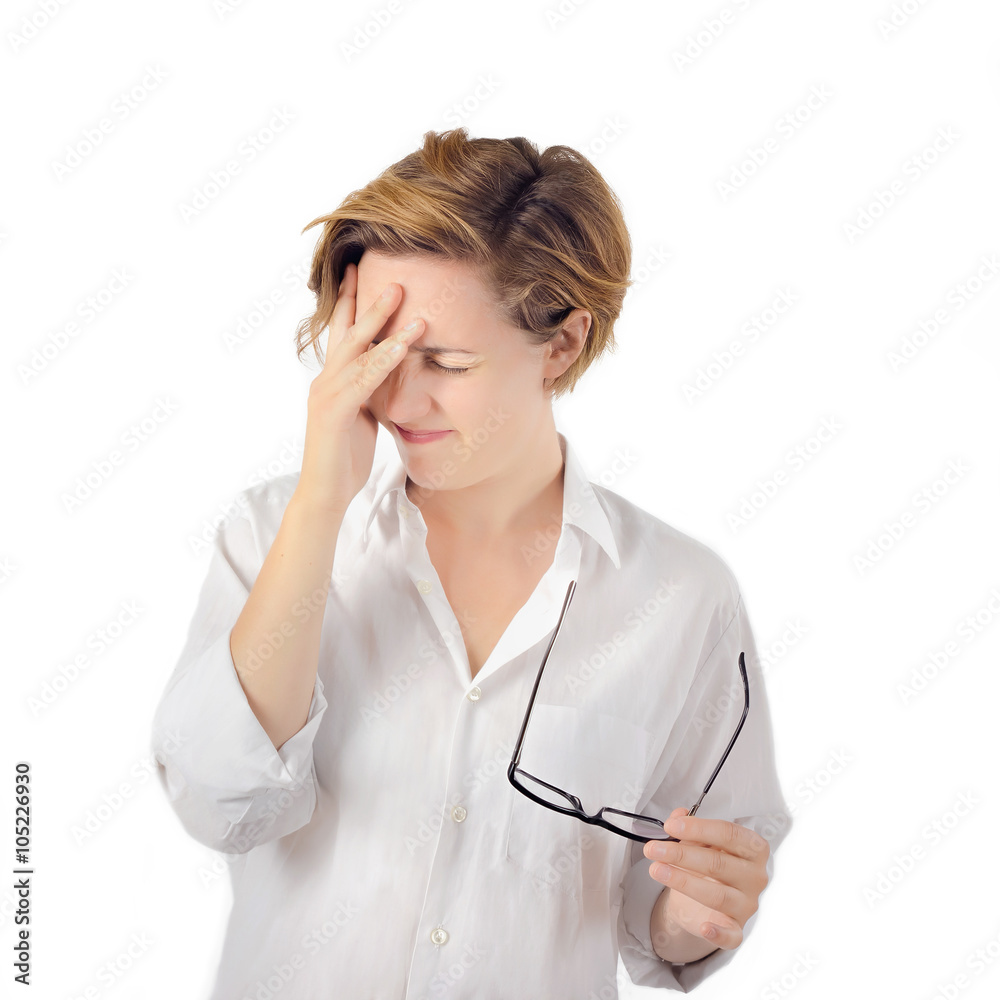 Headache Woman. Stress, Eyestrain, Unwell, Dizzy. Headache Woman. Stress, Eyestrain, Unwell, Dizzy.