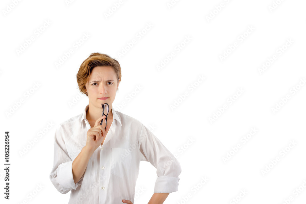 Smart Woman Thinking Expression. Isolated Copy Space Smart Woman Thinking Expression. Isolated Copy Space