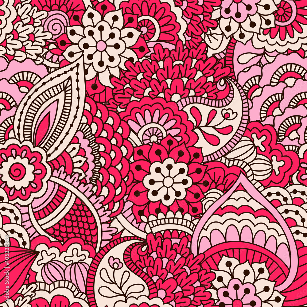 Fototapeta premium Hand drawn seamless pattern with floral elements. 