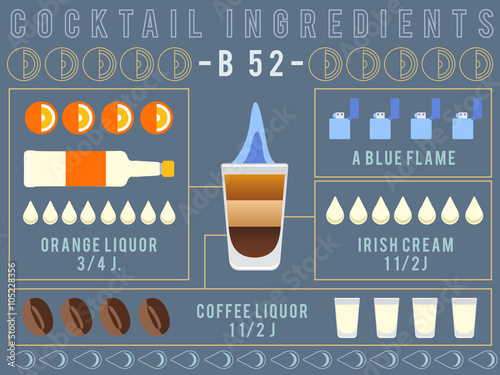 Cocktail Ingredients : B52 :Vector Illustration 