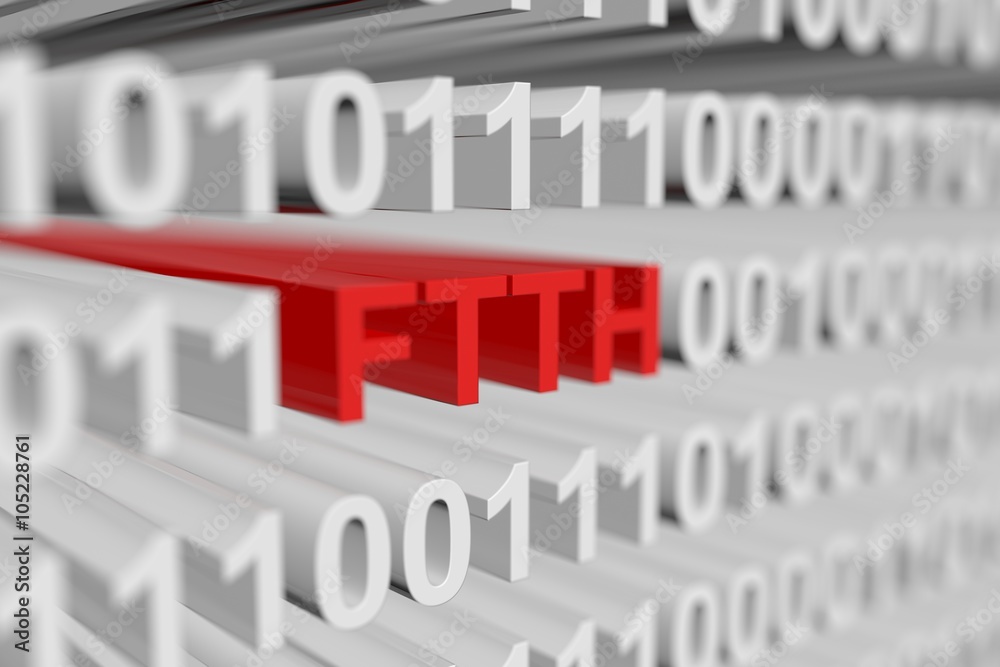FTTH represented as a binary code with blurred background