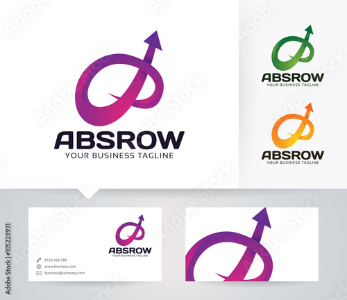 Abstract Arrow vector logo with alternative colors and business card template