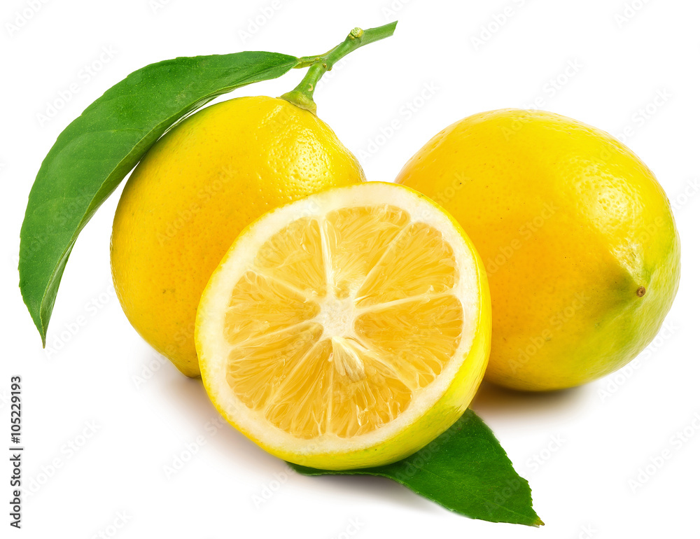 Two Lemons one sliced in half Two Lemons one sliced in half