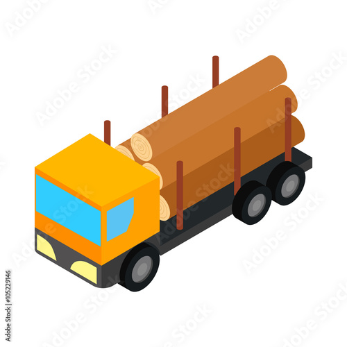 Logging truck icon, isometric 3d style