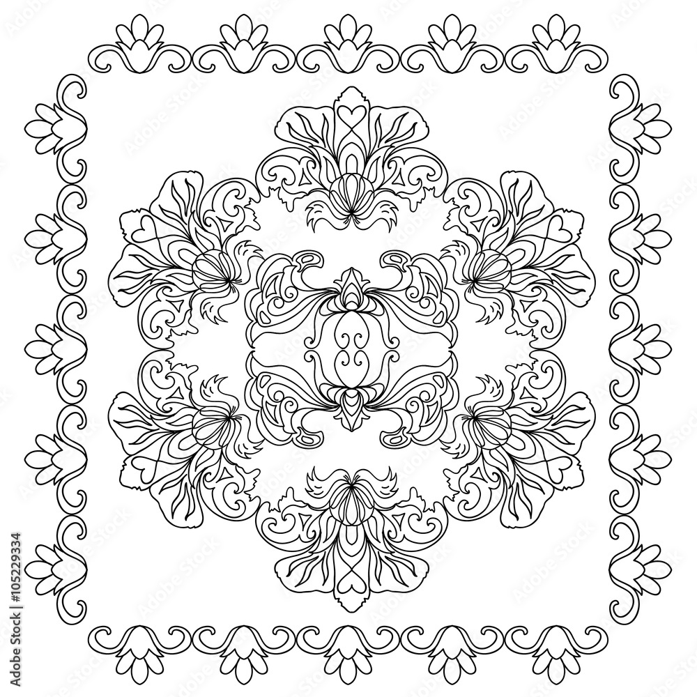 Decorative floral mandala coloring page