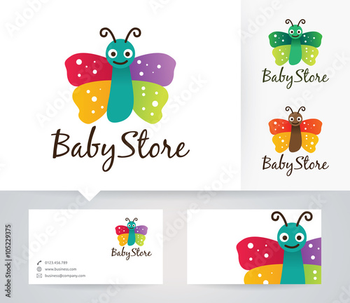 Baby Store vector logo with alternative colors and business card template