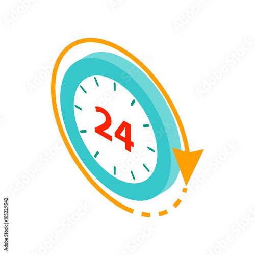 24 hours service icon, isometric 3d style