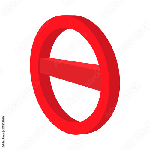 Minus red in a red circle icon, cartoon style