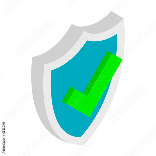 Shield with check mark icon, isometric 3d style 