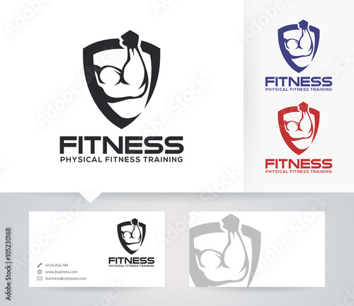 Fitness vector logo with alternative colors and business card template