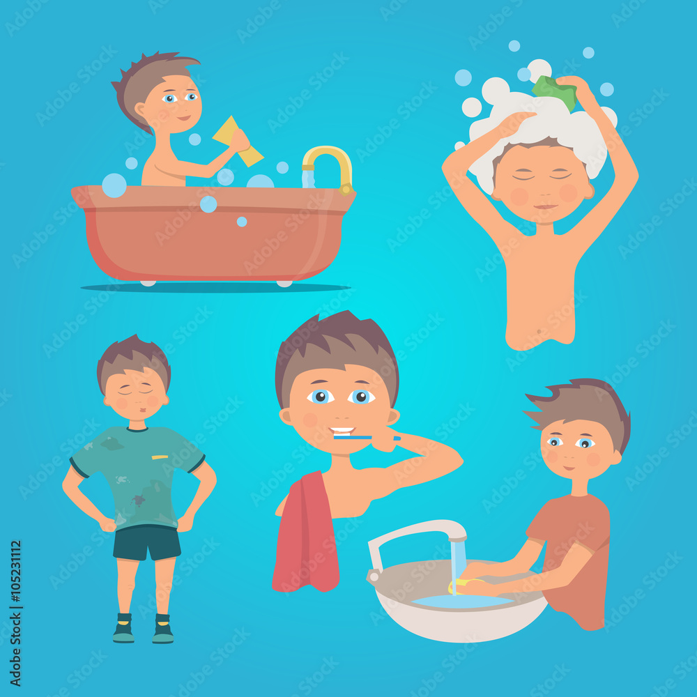 Illustration of a person doing hand hygiene. vector isolated set Illustration of a person doing hand hygiene. vector isolated set