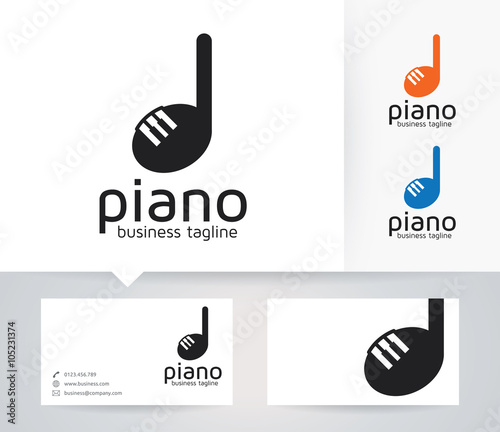 Piano vector logo with alternative colors and business card template