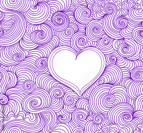 Valentine abstract vector seamless pattern with wavy curling lines around the heart. Decorative endless texture. You can use any color of background or foreground
