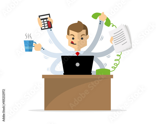 Vector of  a businessman doing multitasking work