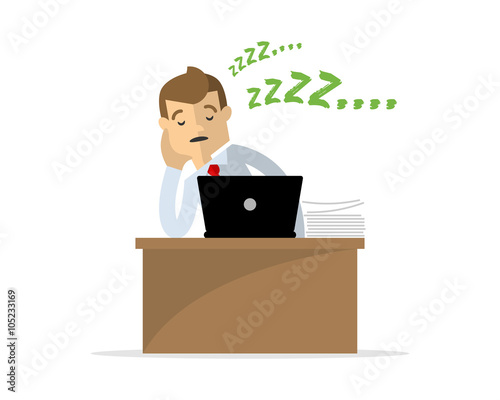 Vector of  a businessman or an employee fall asleep, lazy