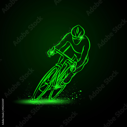 Cycling race. Front view. Vector neon illustration.