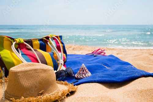 Women's beach items on the beach