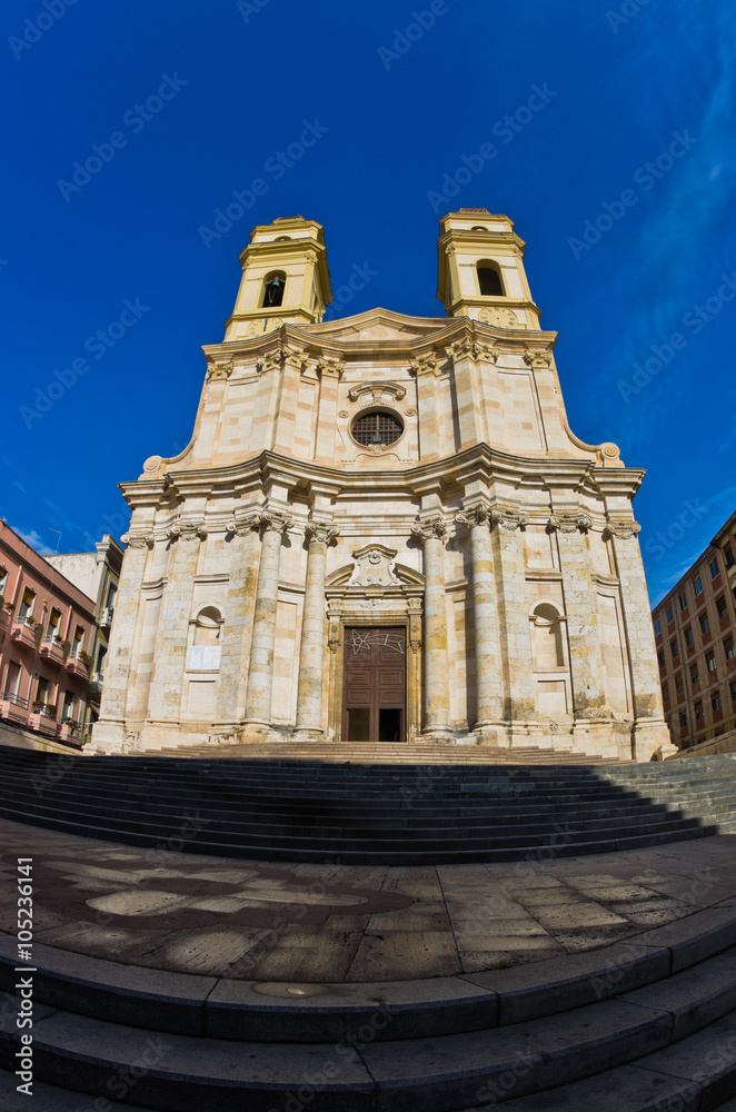Entrance to Saint Anne church at Cagliari historical downtown, Sardinia, Italy