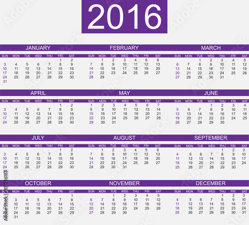 CALENDAR 2016 SIMPLE STYLE VIOLET