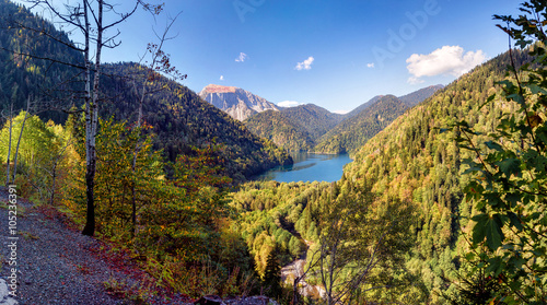 an unusual view of mountain lake Ritsa in Abkhazia Republic