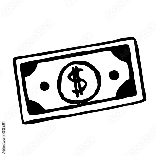 Vector hand drawn cartoon dollar bill, doodle object