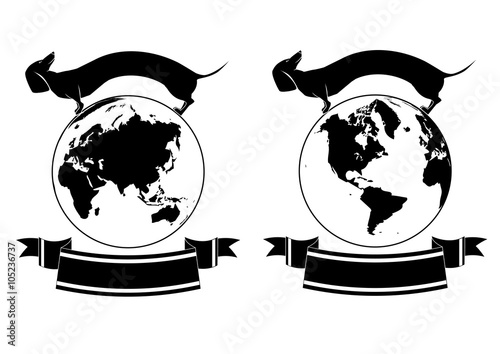 set of globe and dog