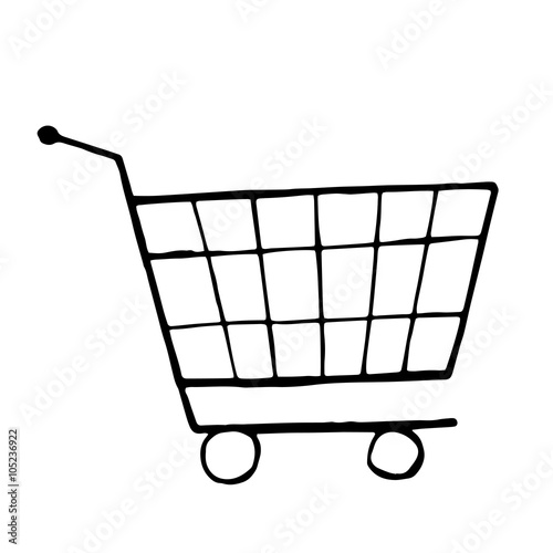 Vector doodle drawing of shopping trolley, isolated