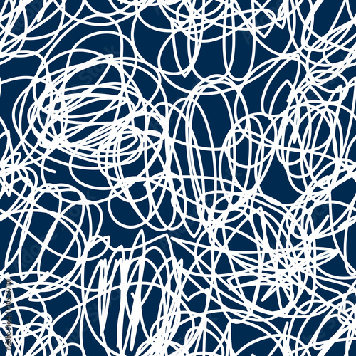 Seamless vector blue and white scribble pattern