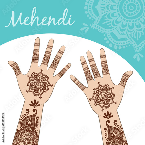Women's hands, palms up. Mehendi.