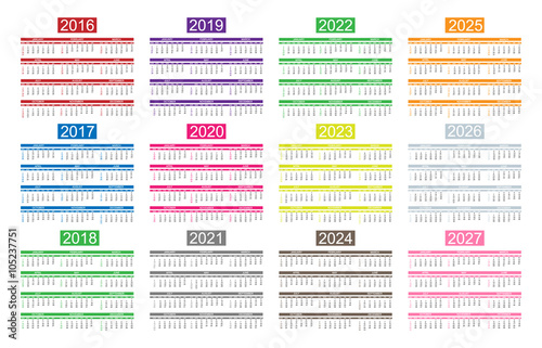ENGLISH CALENDAR FOR YEARS 2016-2027 MEGA COLLECTION TWELVE YEARS CALENDARS