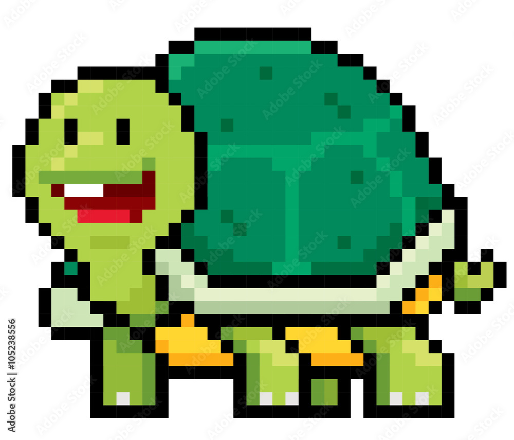 Obraz premium Vector illustration of cartoon Turtle - Pixel design