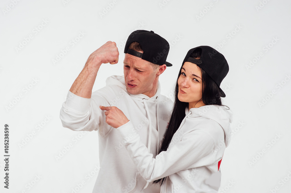 two funny people isolated on white background two funny people isolated on white background