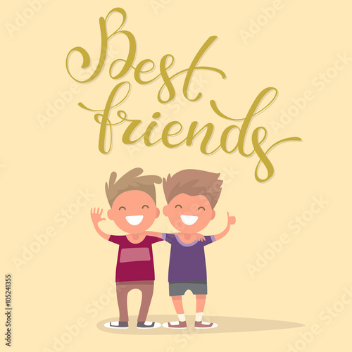 Best friends in an embrace Funny boys with calligraphic inscript photo