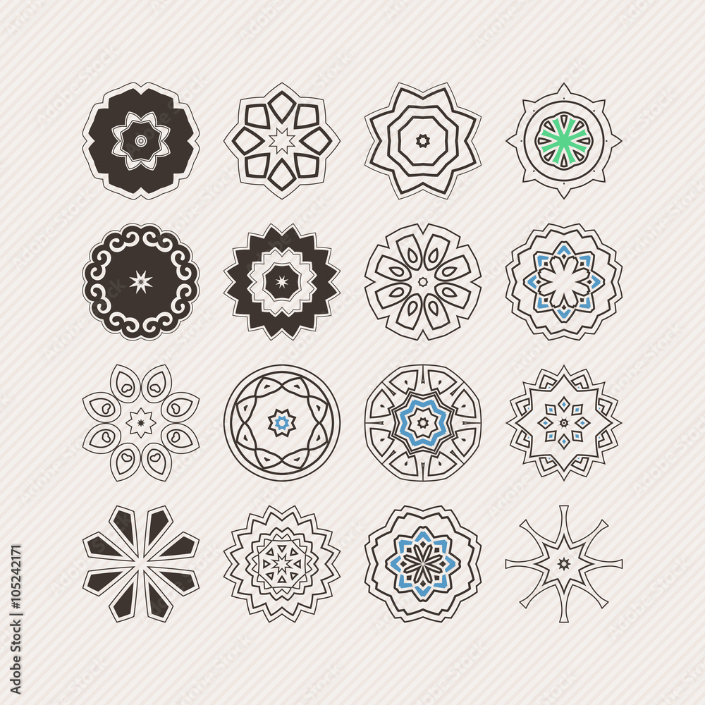 Set of ornate vector mandala symbols. Gothic lace tattoo. Celtic weave with sharp corners. Set of ornate vector mandala symbols. Gothic lace tattoo. Celtic weave with sharp corners.