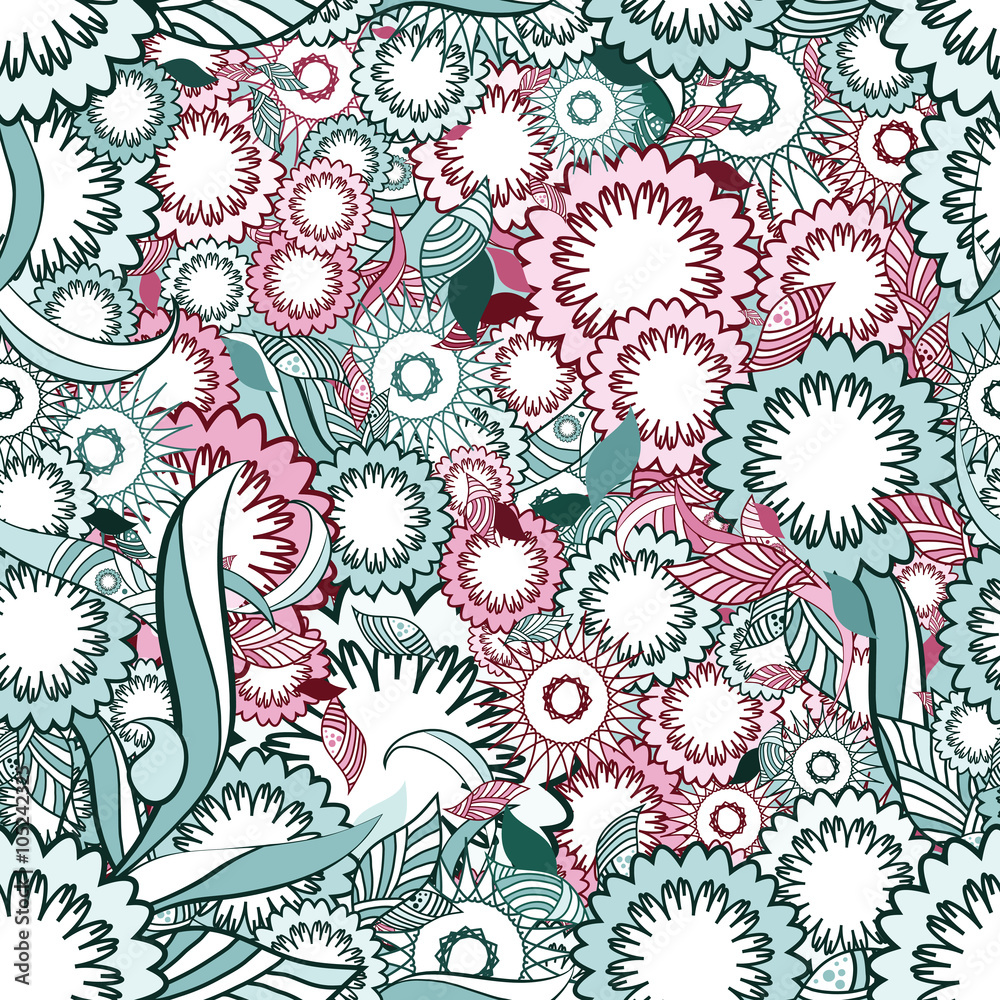 Floral and ornamental spring item seamless pattern. abstract flowers. duotone