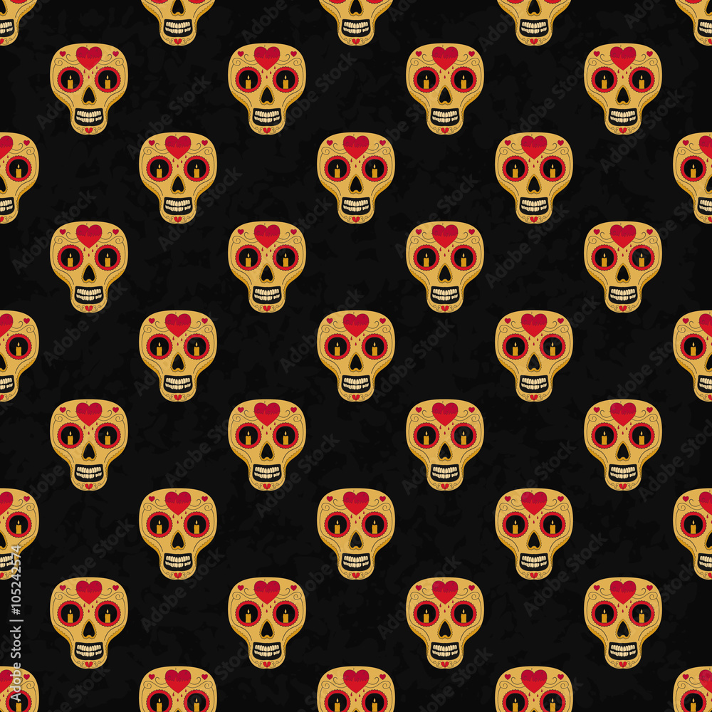 Dia de Muertos cartoon Skull Ornate Day of The Dead seamless pattern