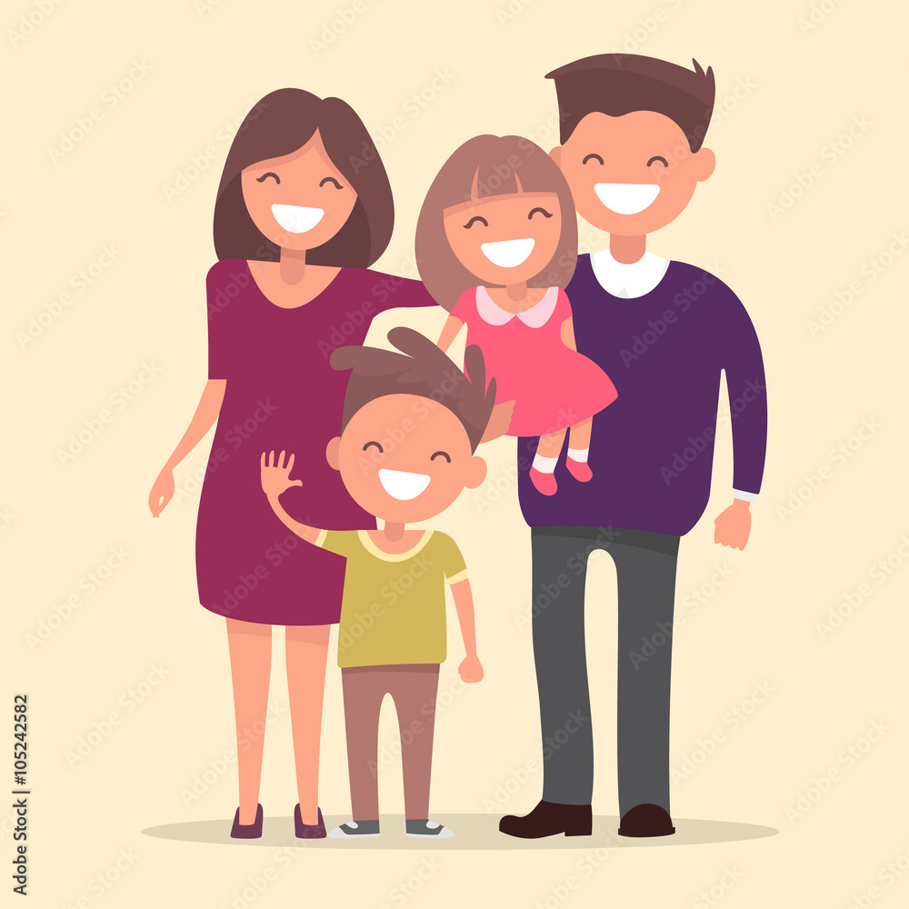 Happy family . Father mother daughter and son together. Vector i