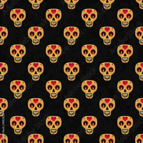Dia de Muertos cartoon Skull Ornate Day of The Dead seamless pattern