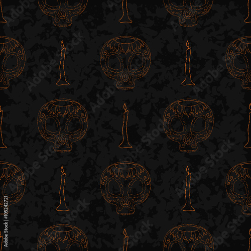 Dia de Muertos cartoon Skull Ornate Day of The Dead seamless outline pattern