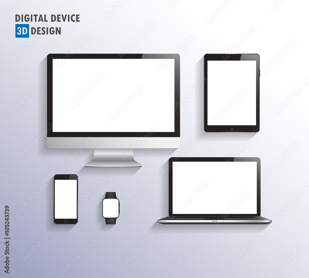Realistic vector laptop, tablet computer, monitor and mobile pho Realistic vector laptop, tablet computer, monitor and mobile pho