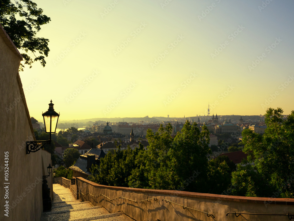 Fototapeta premium Beautiful landscape of Prague in sunrise time