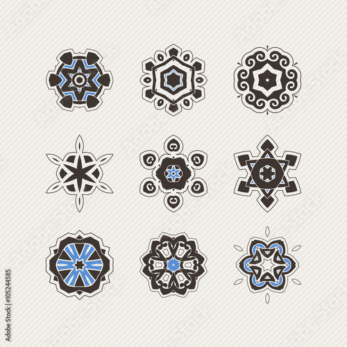 Set of ornate vector mandala symbols. Gothic lace tattoo. Celtic weave with sharp corners. 