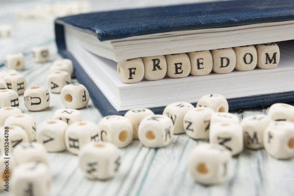 Wood Blocks with the word Feedom. Wooden ABC Wood Blocks with the word Feedom. Wooden ABC