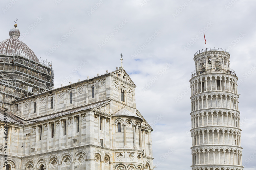 View of Leaning tower and the Basilica, Piazza dei miracoli, Pis