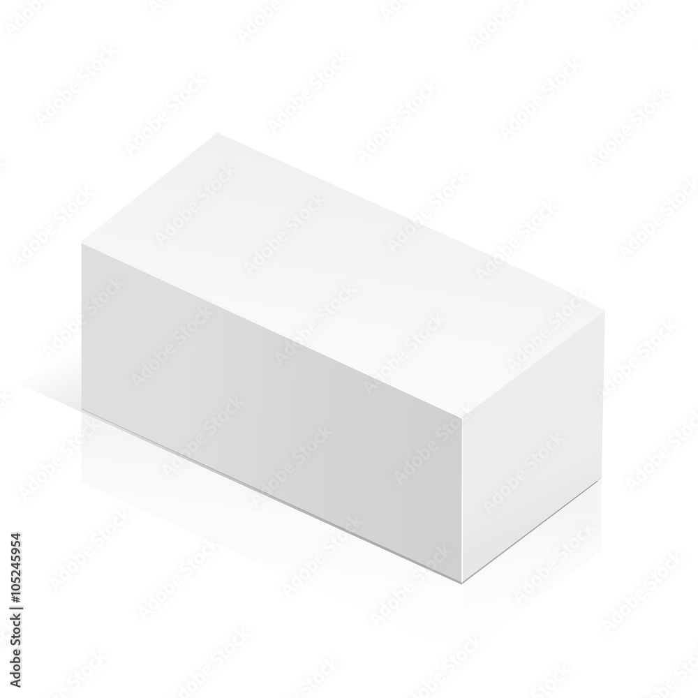White realistic 3D box. Object isolated on white background. Template vector illustration for trade, stand or packaging design. Rectangle White realistic 3D box. Object isolated on white background. Template vector illustration for trade, stand or packaging design. Rectangle