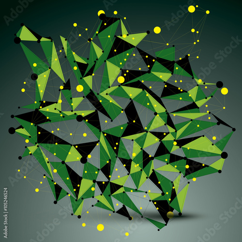 3D vector abstract technology green mesh shape, perspective geom