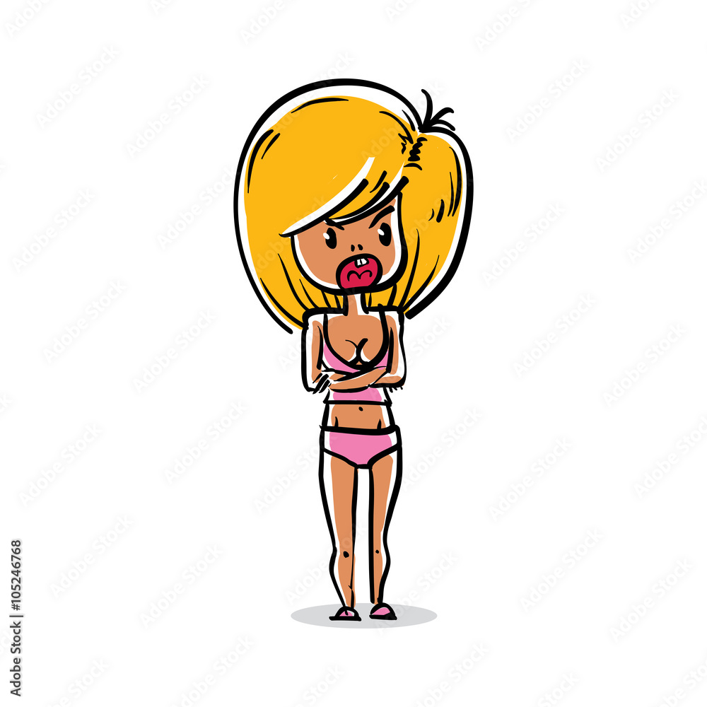Vector art portrait of angry shouting young lady. Facial express Vector art portrait of angry shouting young lady. Facial express