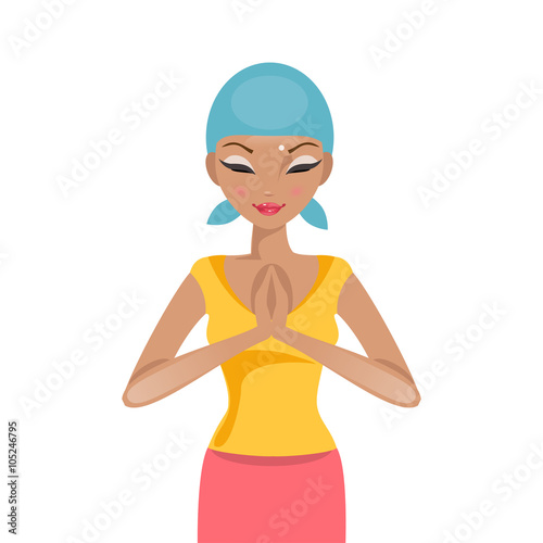 Praying woman cancer patient. Vector illustration