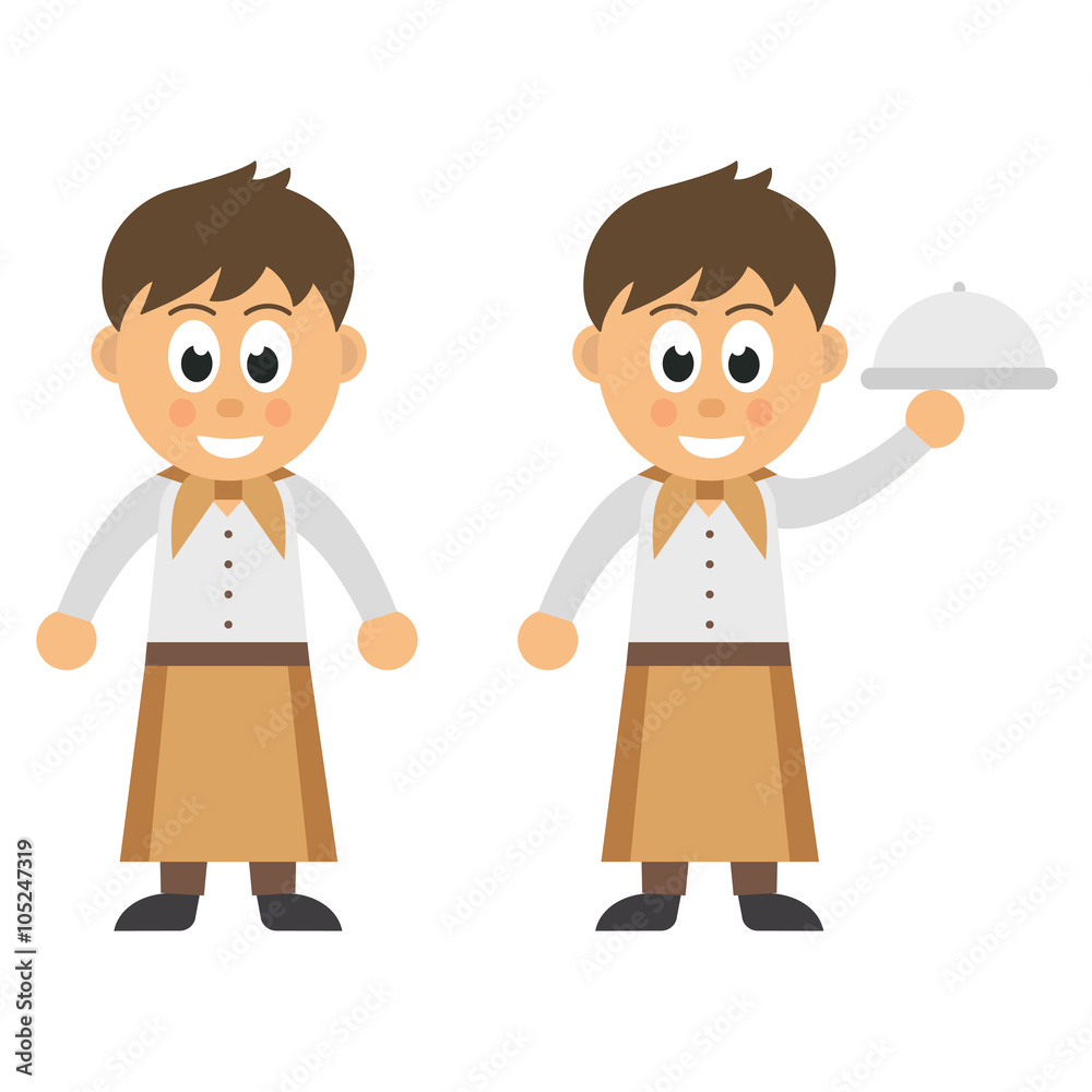 cartoon waitress man and a plate set cartoon waitress man and a plate set