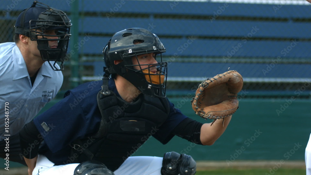 Baseball catcher catches ball, slow motion Baseball catcher catches ball, slow motion